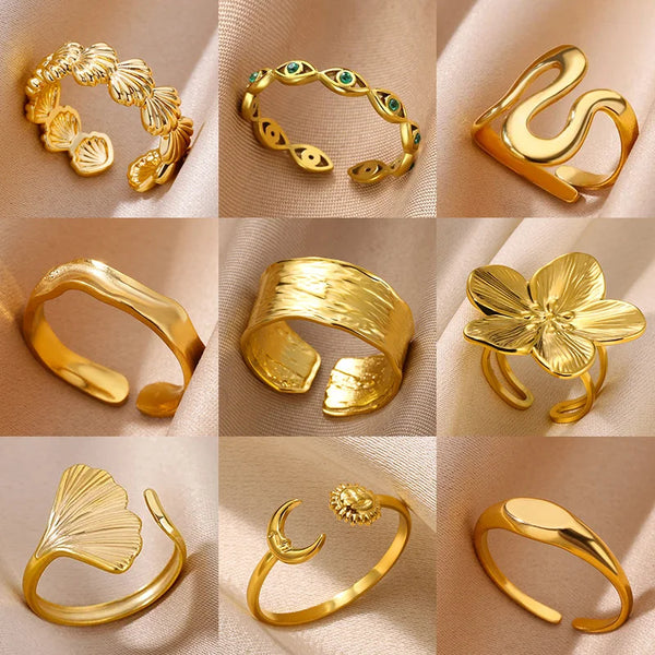 Minimalist Texture Stainless Steel Geometric Rings Women