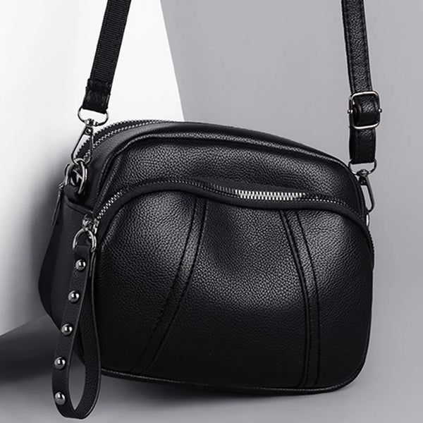 Solid Color Fashionable Rivet Zipper Women's Mobile Phone Bag Simple