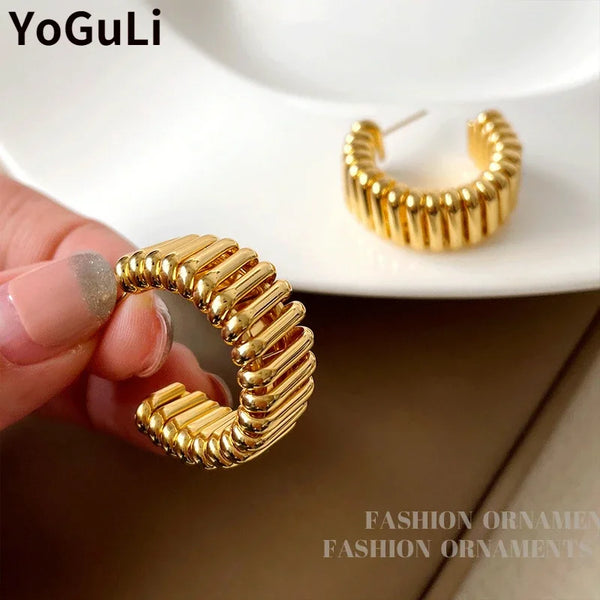 925 Silver Needle Modern Jewelry Metal Hoop Earrings
