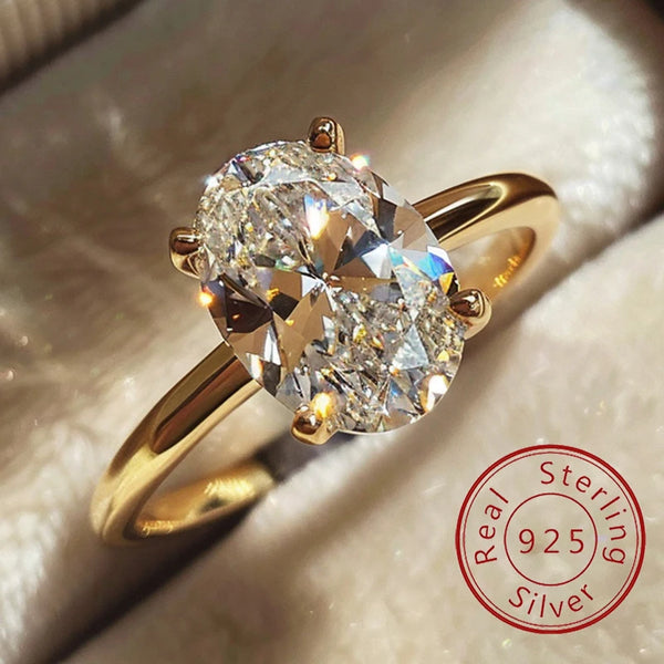 925 Sterling Silve 1-8ct Zircon Gorgeous Shiny Oval Stone Ring