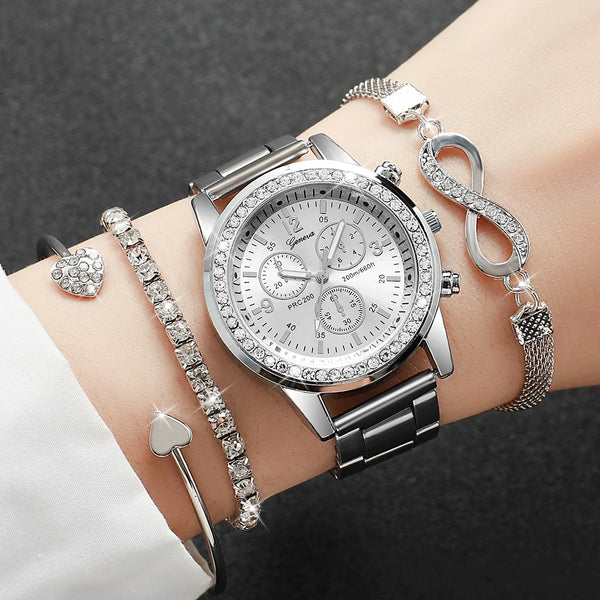 Women Fashion Silver Color Stainless Steel Quartz Watch