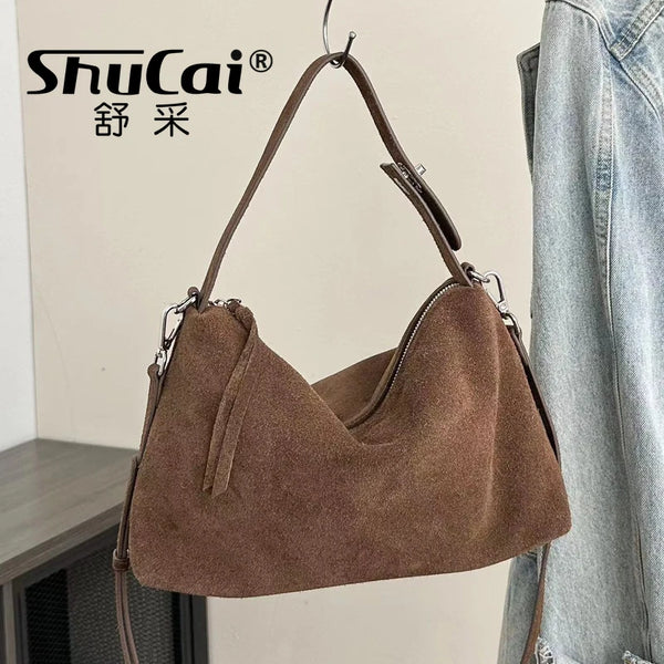 Fashion Autumn Winter Big Boston Tote Soft Matte Suede Cow